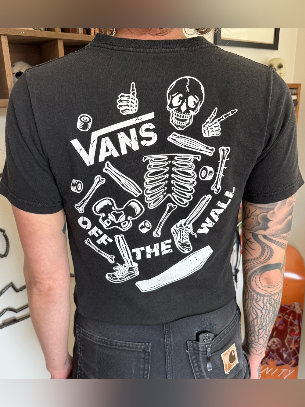 Vans Skateboarding Cropped Boxy Black Skeleton Bones Graphic Tee ~ Size XS